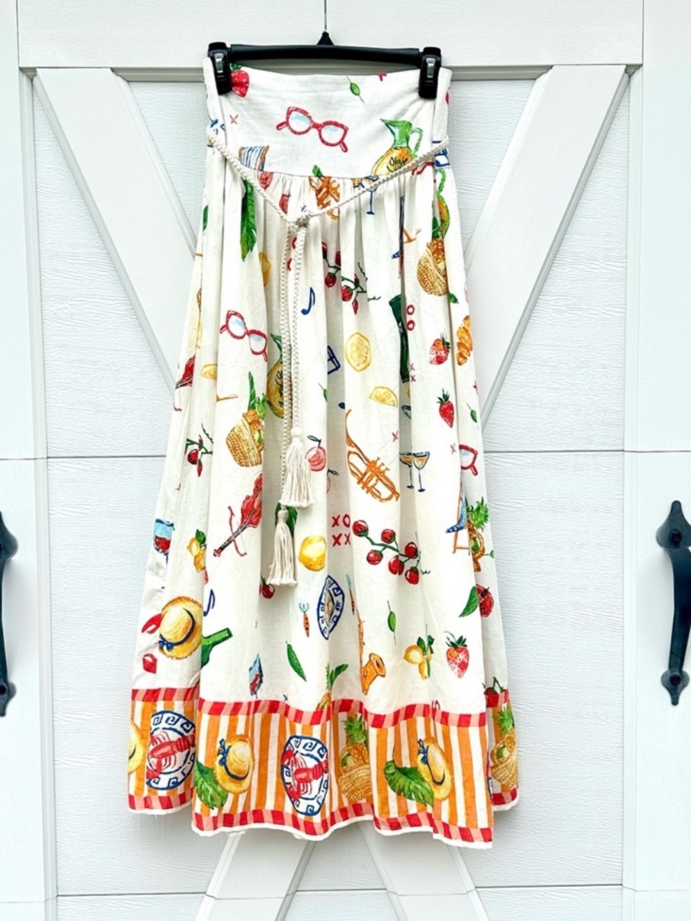 Calypso St. Barth Party Time Linen Blend   Novelty Picnic Maxi Skirt, Large
